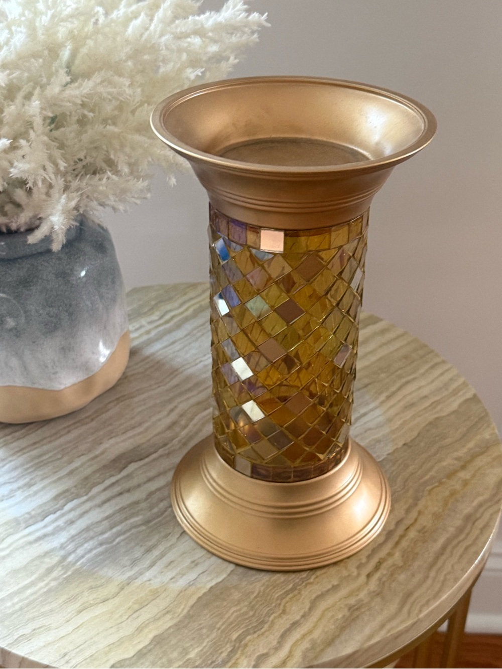 PartyLite Gold Mosaic Glass Pillar Candle Holder